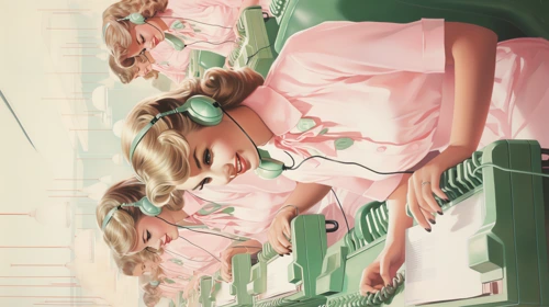 1950s phone operators 2 9x16 art illustration phone wallpaper online free download 4k