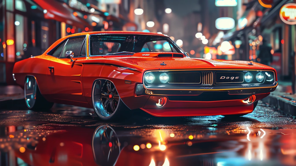 1969 dodge muscle car with wide body kit shiny color car desktop wallpaper 4k