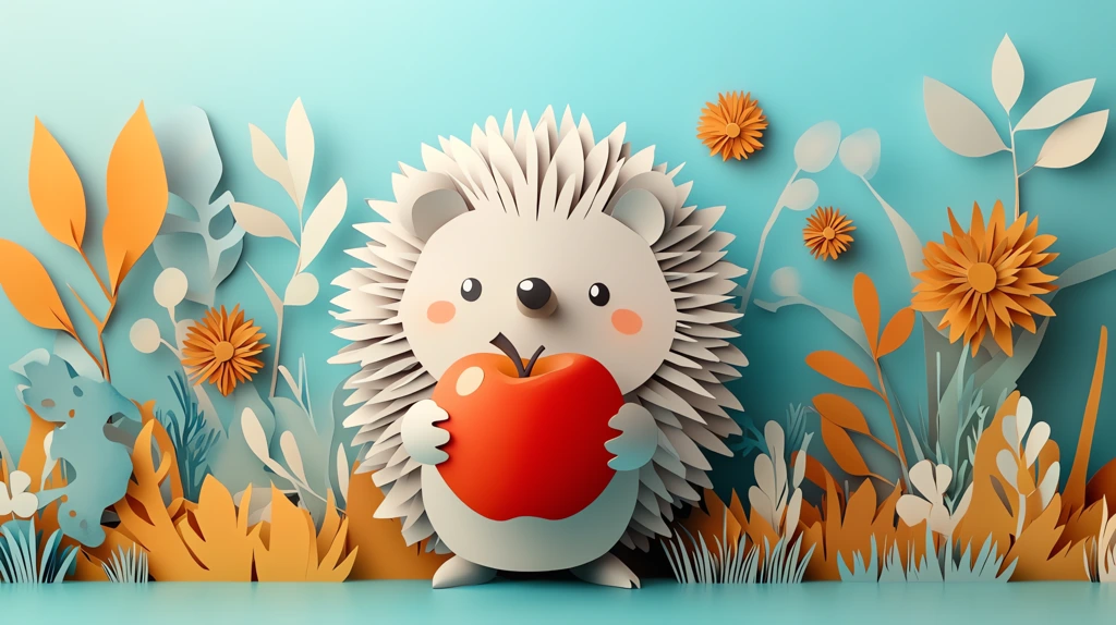 3d effect which depicts a cute hedgehog holding a bright red apple desktop wallpaper 4k