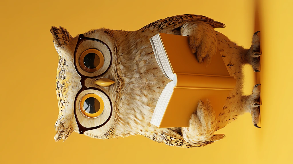 3d rendered owl with glasses holding a book phone wallpaper 4k