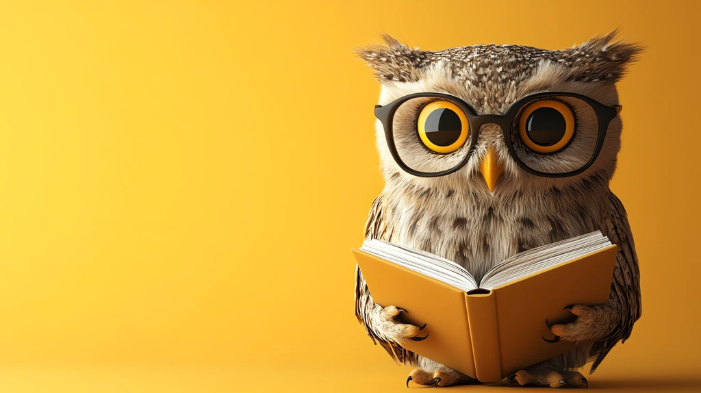 3d rendered owl with glasses holding a book solid yellow desktop wallpaper 4k