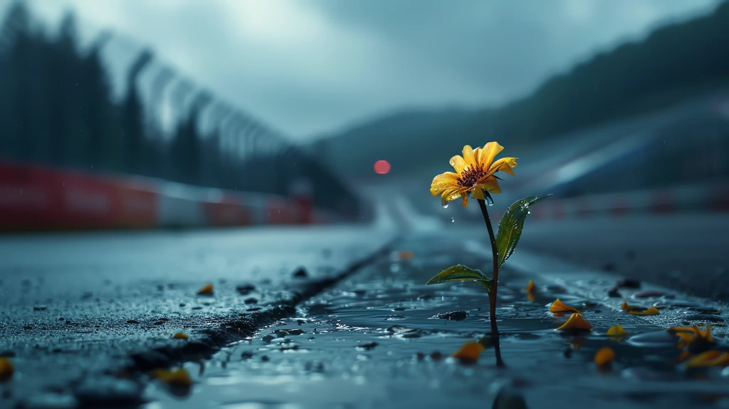 a beautiful flower breaking through the asphalt of a race track desktop wallpaper 4k