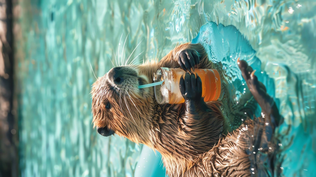 a beaver swims on an inflatable mattress phone wallpaper 4k