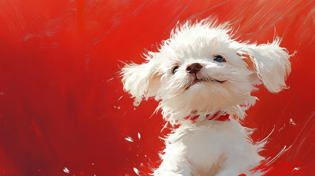 a bichon frise with ears and fur blowing in the wind in the style of illustrator desktop wallpaper 4k