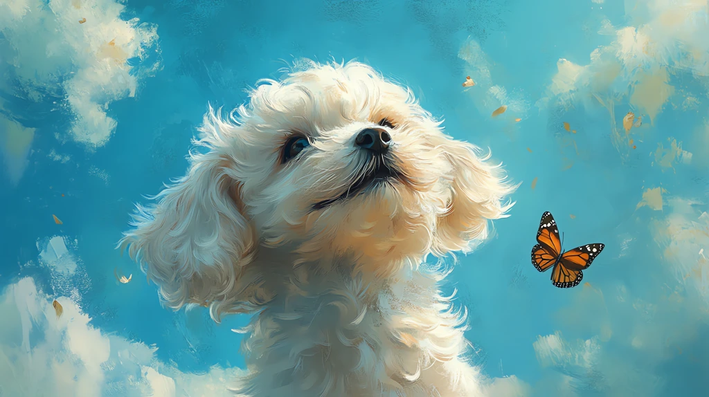 a bichon frise with ears and fur blowing in the winda butterfly desktop wallpaper 4k