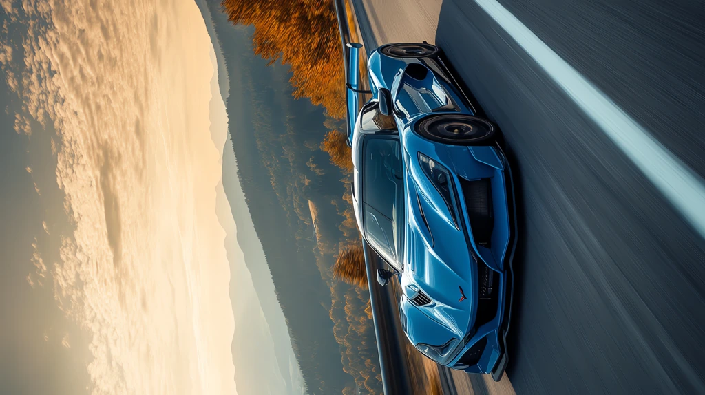 a blue racing car driving on the road ahead phone wallpaper 4k