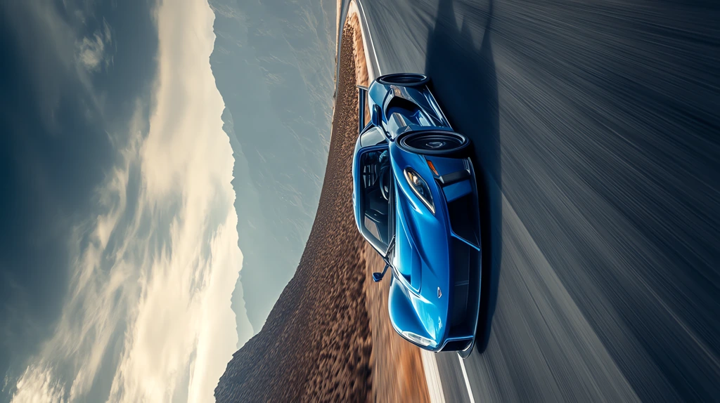 a blue racing car driving on the road ahead the car turns right phone wallpaper 4k