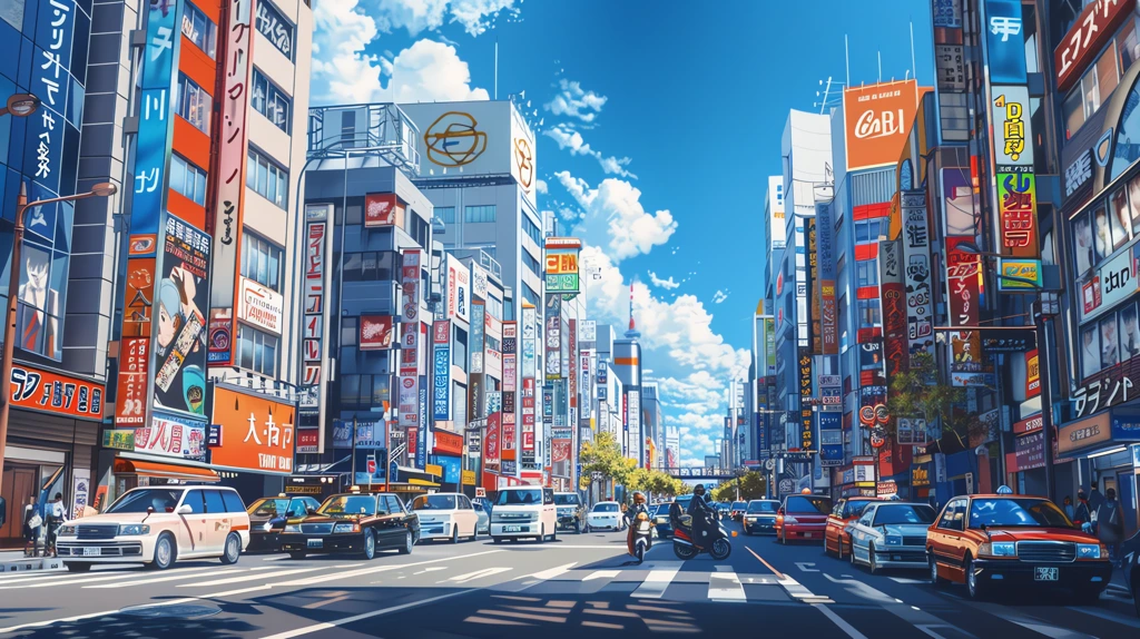 a busy tokyo street on a sunny day with cars desktop wallpaper 4k