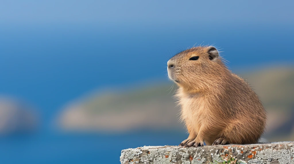 a capybara sits on the side of a wall on the aegean sea desktop wallpaper 4k