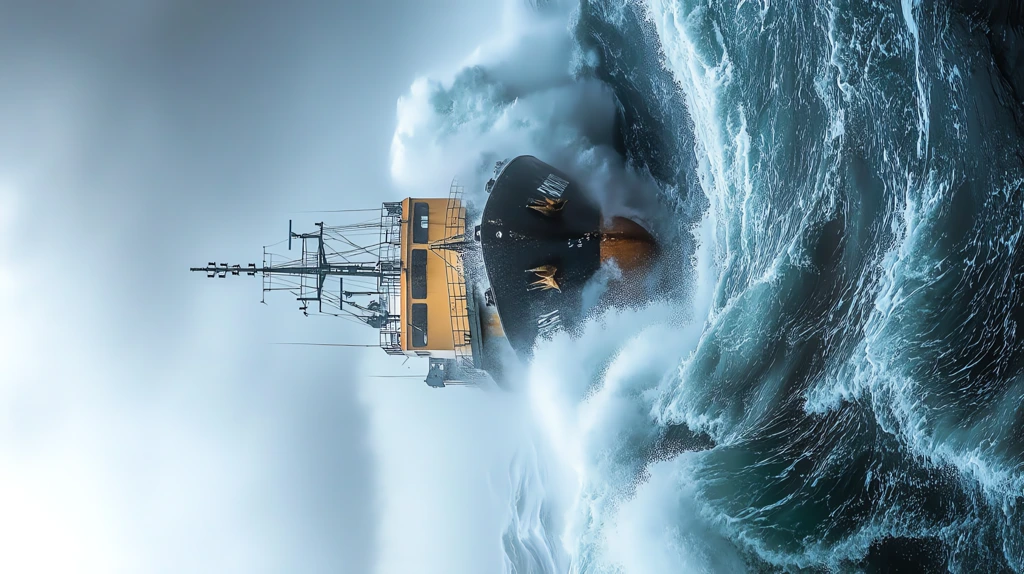 a cargo ship battling towering waves phone wallpaper 4k