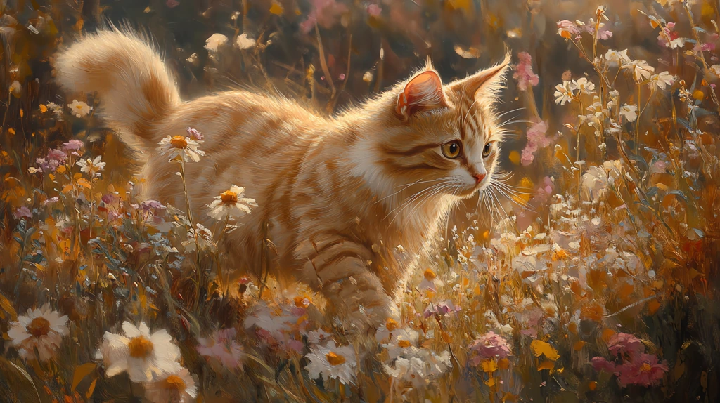 a cat walking through a field of flowers ghostly presence rupert bunny desktop wallpaper 4k