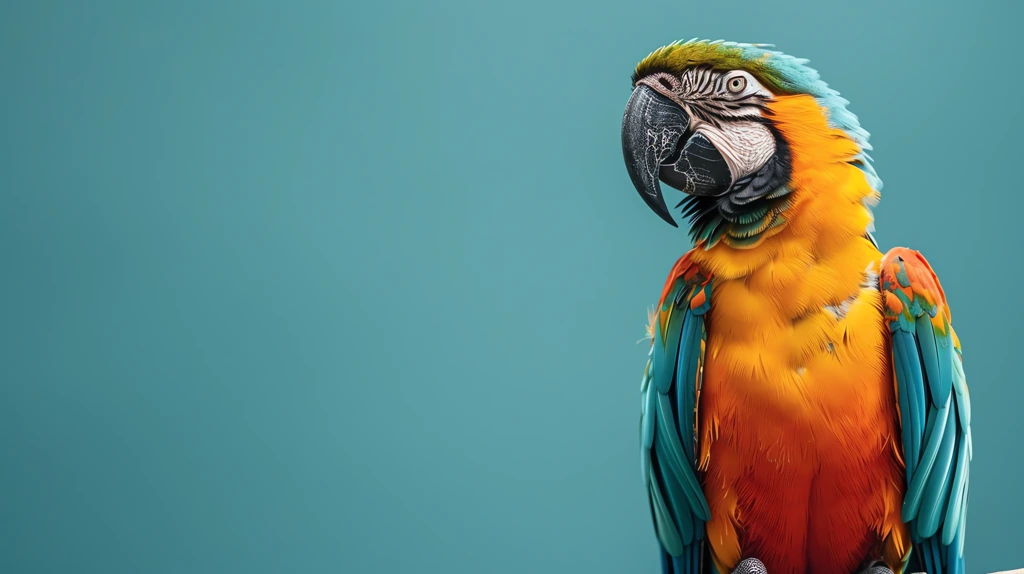 a colorful parrot against a solid cyan desktop wallpaper 4k