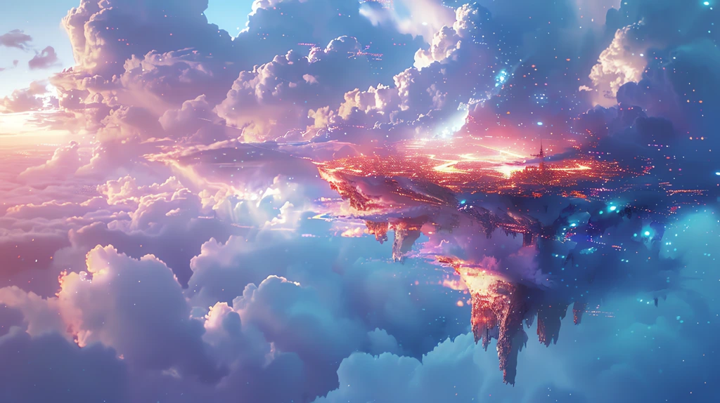 a colorful sky the floating island is filled with a dreamy atmosphere desktop wallpaper 4k