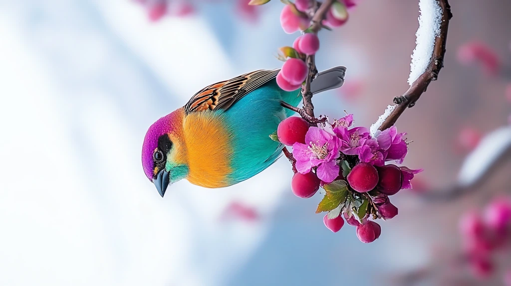 a colorful sparrow standing on a plum tree branch phone wallpaper 4k