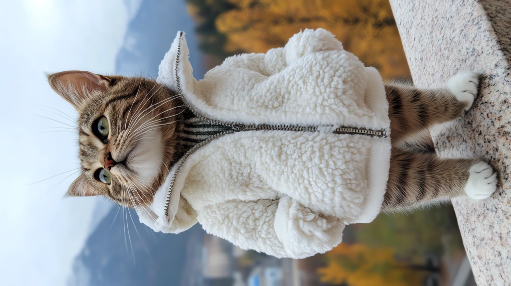 a cute cat wearing a white trendy bomber with almaty phone wallpaper 4k