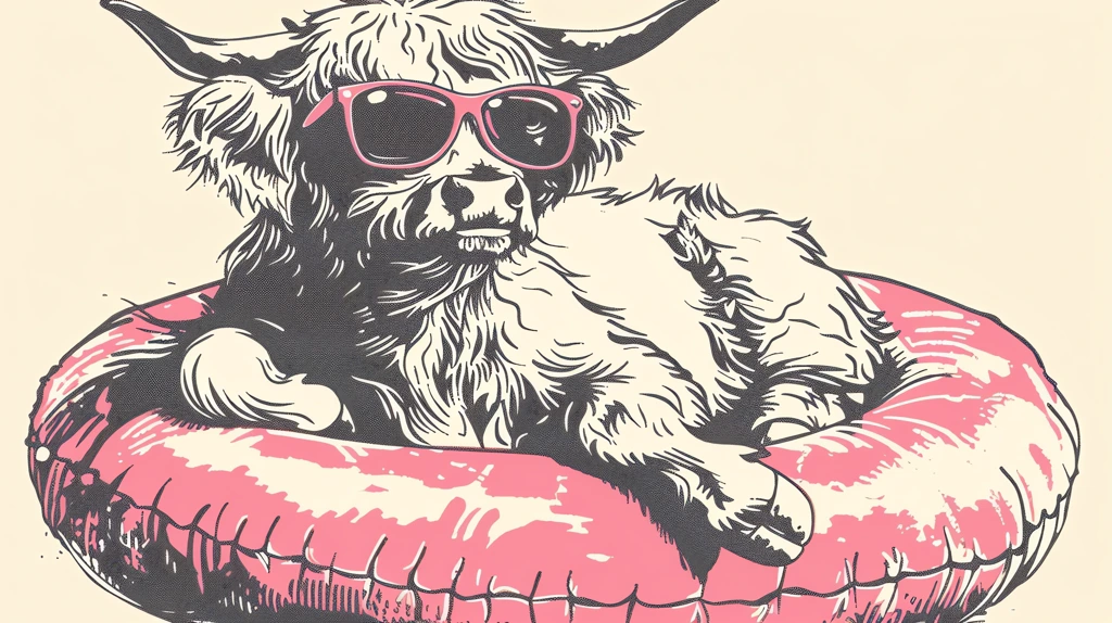 a cute highland cow wearing sunglasses lounging desktop wallpaper 4k