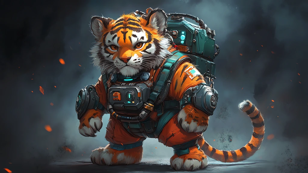 a cute little tiger wearing orange and green version one desktop wallpaper 4k