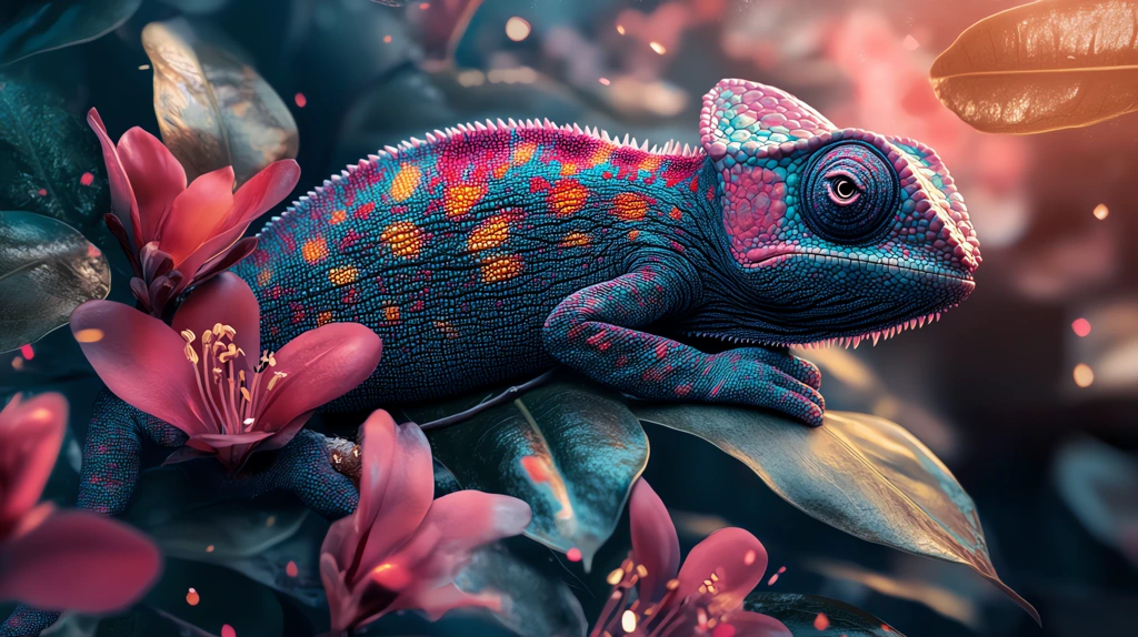 a dark cyan chameleon with subtle colorful accents version four desktop wallpaper 4k