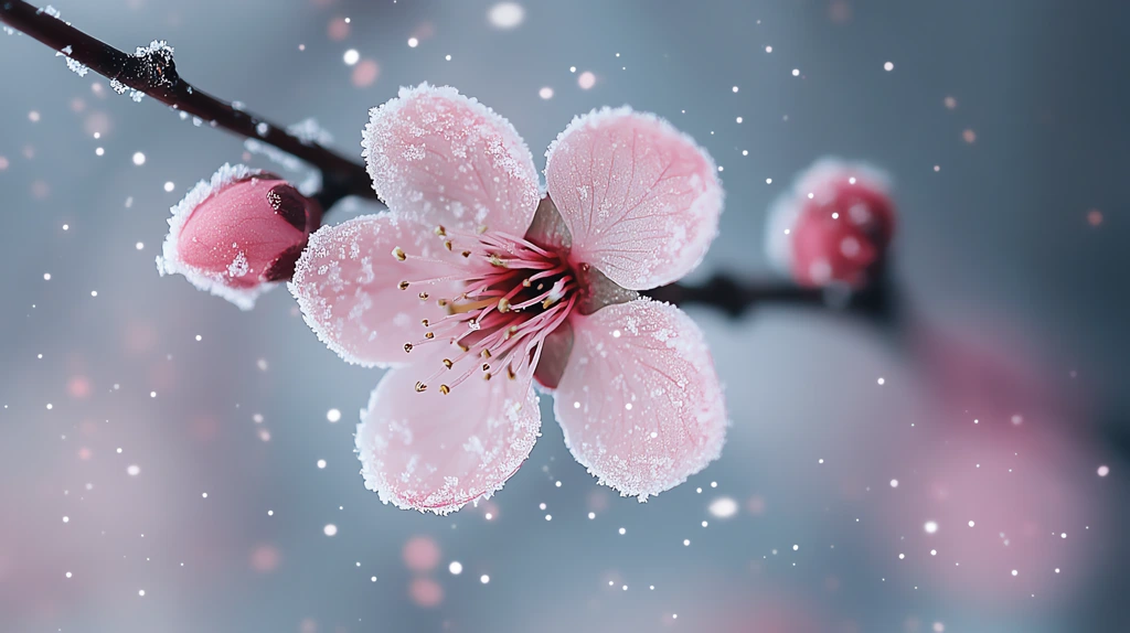 a delicate plum blossom blooming in the harsh winter phone wallpaper 4k