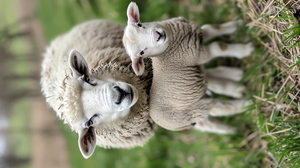 a ewe and her lamb are standing in the grass phone wallpaper 4k