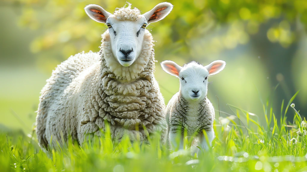 a ewe and her lamb are standing in the grass the ewe's skin is white desktop wallpaper 4k