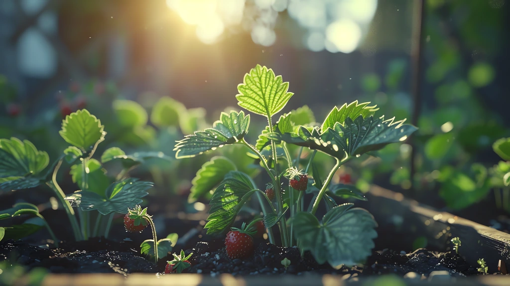 a few small strawberries growing desktop wallpaper 4k