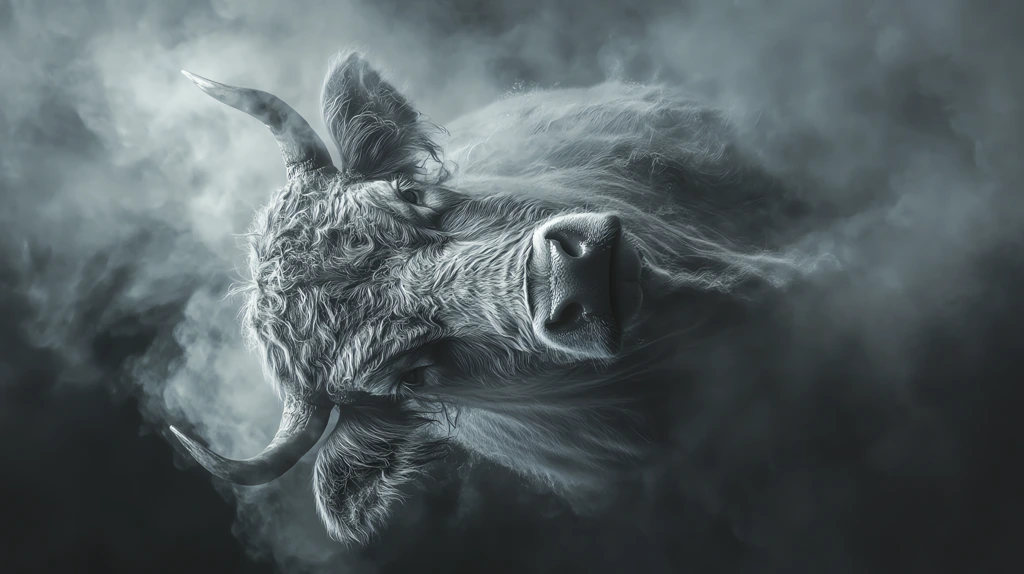 a giant ox emerging from thick smoke phone wallpaper 4k