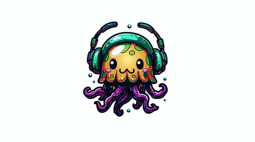 a jellyfish with a headphones cartoon style comic style desktop wallpaper 4k