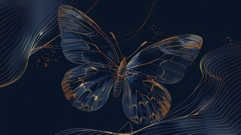 a large butterfly a morandi deep blue fine gold lines symbolizing vitality desktop wallpaper 4k