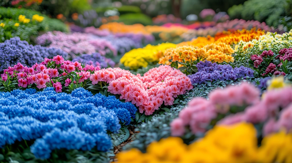 a large garden with thousands of azaleas in various colors arranged to form the shape desktop wallpaper 4k