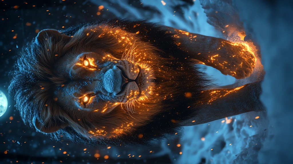 a lion with fur made of bioluminescent flames phone wallpaper 4k