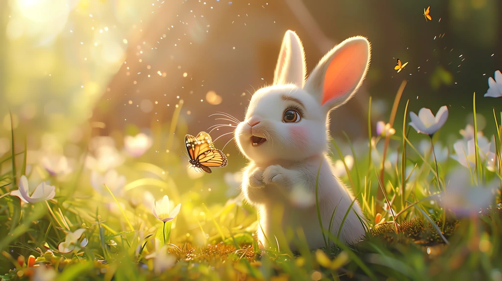 a little white cute little rabbit pink cheeks desktop wallpaper 4k