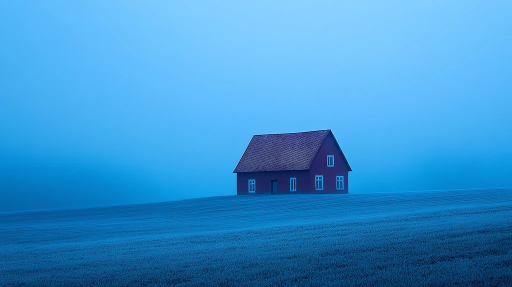 a lone house in a spectrum of deep deep blues desktop wallpaper 4k