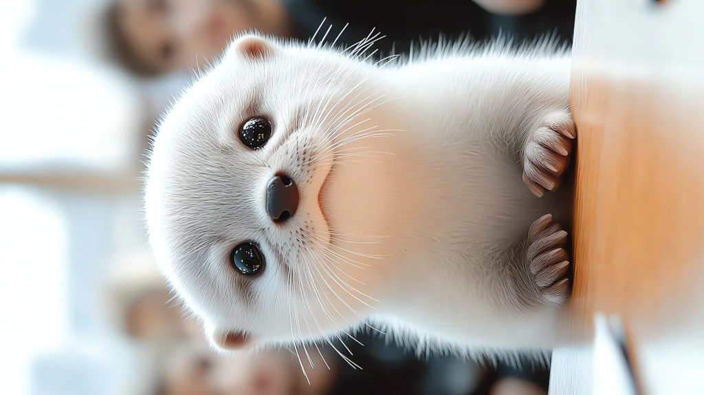 a lovely white otter cub sitting in the classroom phone wallpaper 4k