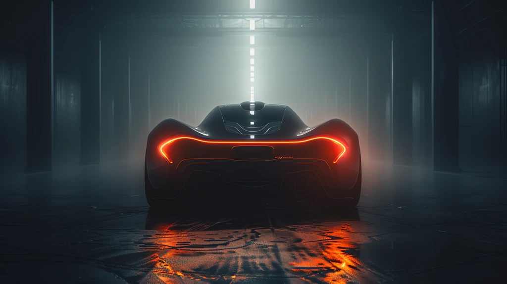 a photograph of the silhouette of a hypercar in a dark room desktop wallpaper 4k