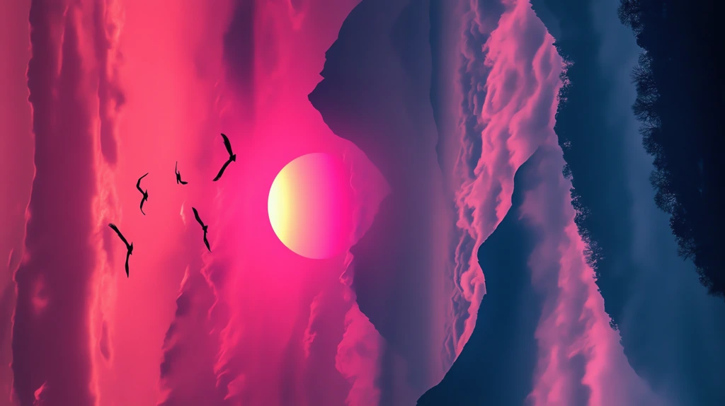 a pink sun setting behind mountains phone wallpaper 4k