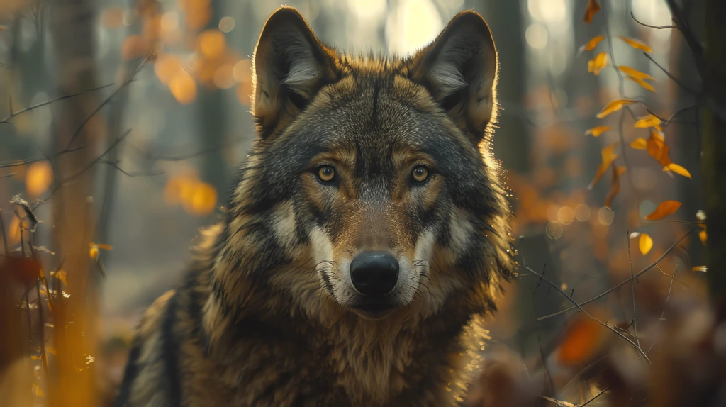 a portrait of wolf in forest with natiral light canon r6 mark ii desktop wallpaper 4k