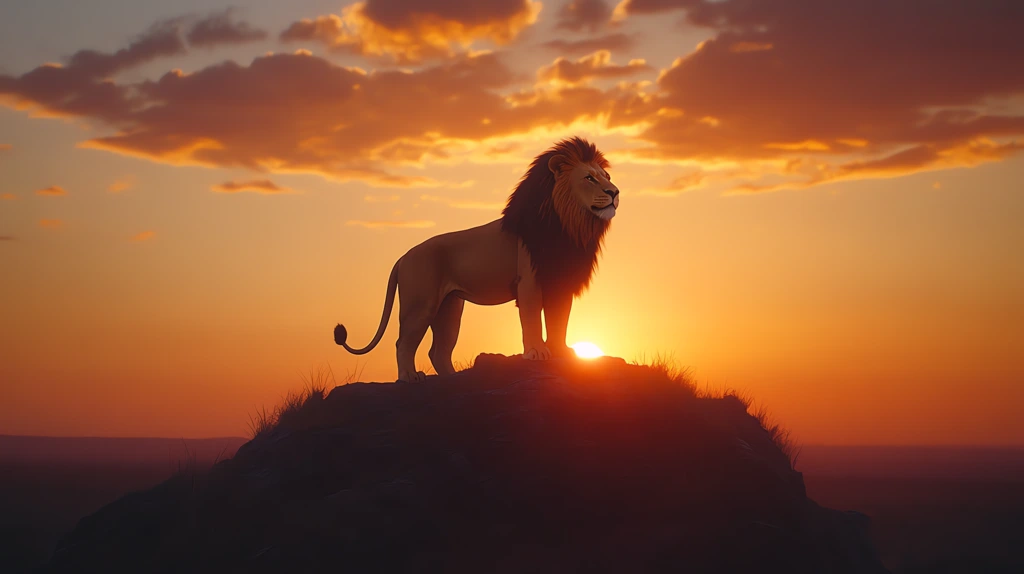 a powerful lion standing on top of a hill version four desktop wallpaper 4k