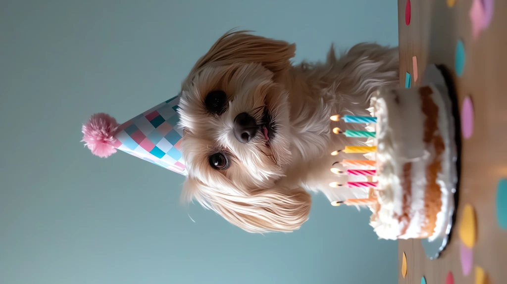 a pup birthday bash a small fluffy dog phone wallpaper 4k