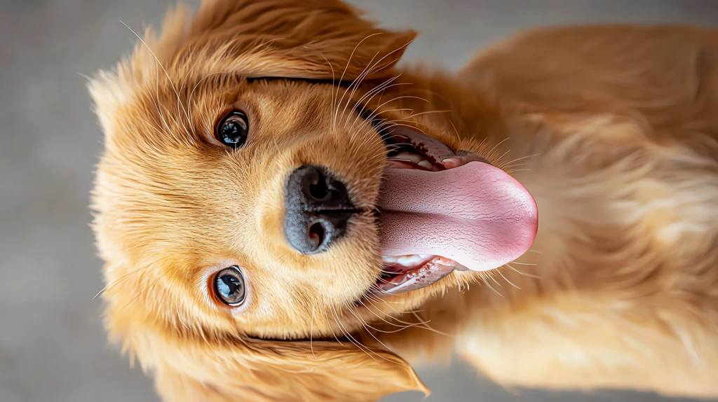 a puppy sticking out its tongue with a single pill phone wallpaper 4k