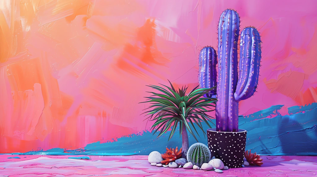 a purple cactus plant in front of a pink desktop wallpaper 4k