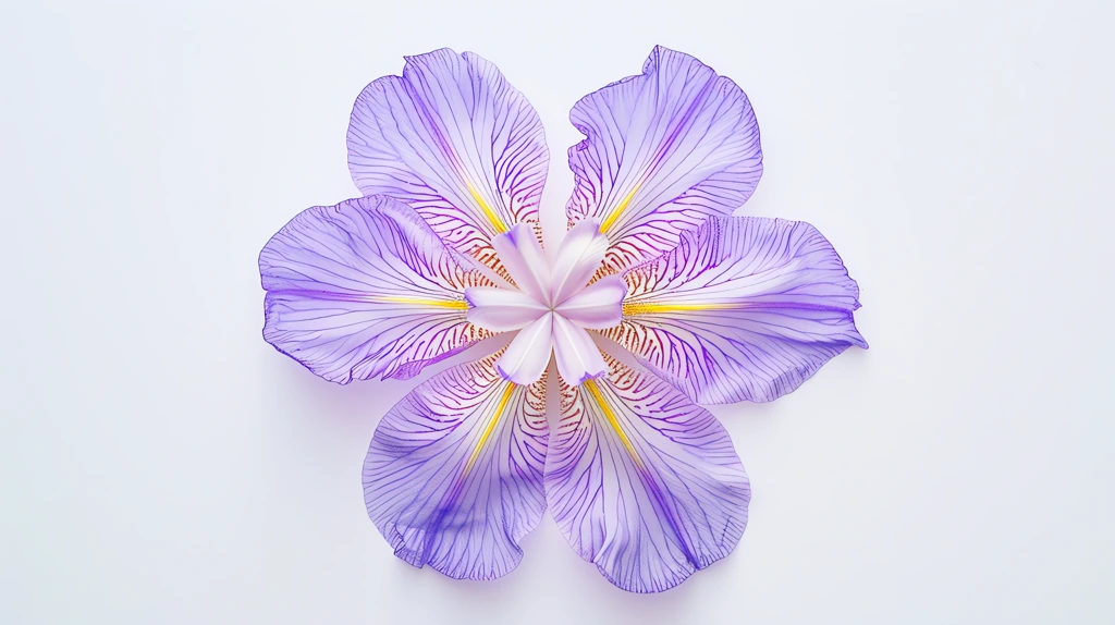 a purple iris flower with petals arranged in an oval shape on a white desktop wallpaper 4k