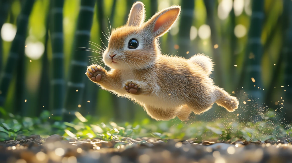 a rabbit performing mid-air kung fu moves the rabbit is captured soaring above the ground desktop wallpaper 4k