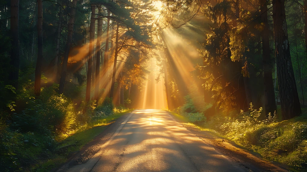 a road in the forest bursting with glorious desktop wallpaper 4k