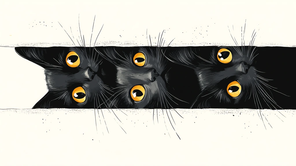 a set of cute black cats peeking from behind phone wallpaper 4k