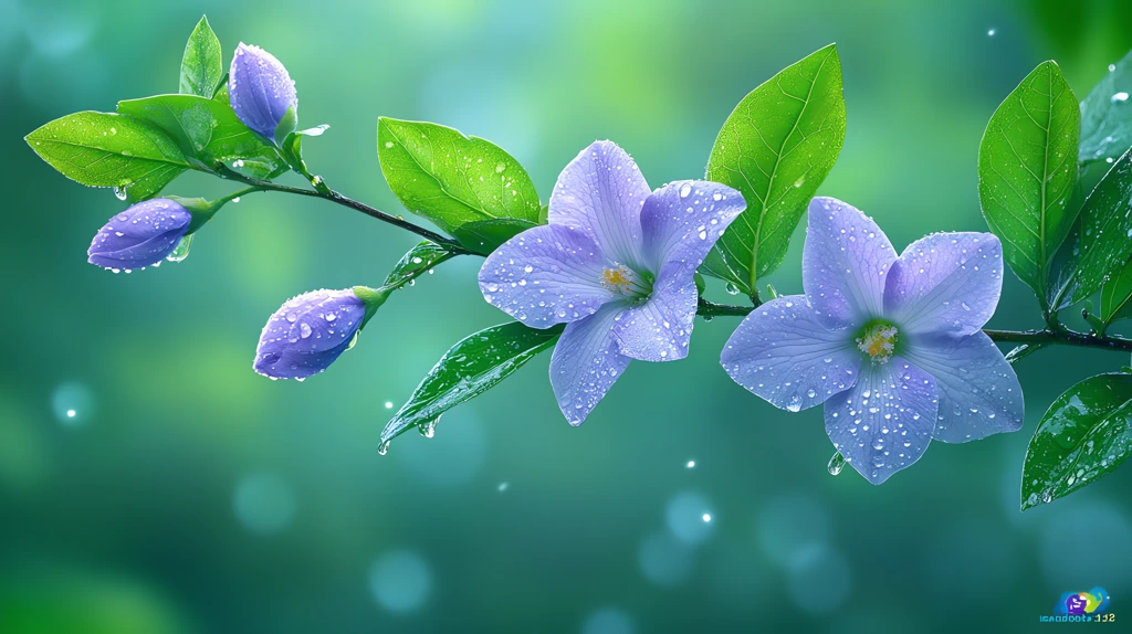 a slender gardenia branch hung in the air there were three purple flowers and two green leaves desktop wallpaper 4k