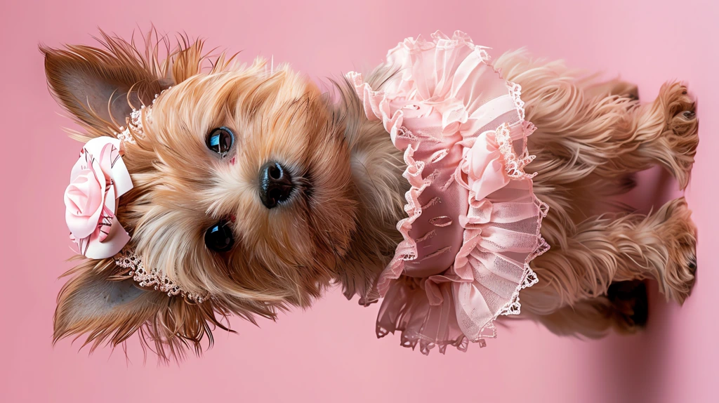 a small dog in a pretty pastel ruffle dress phone wallpaper 4k