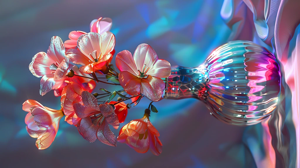 a still life of flowers in an iridescent vase phone wallpaper 4k