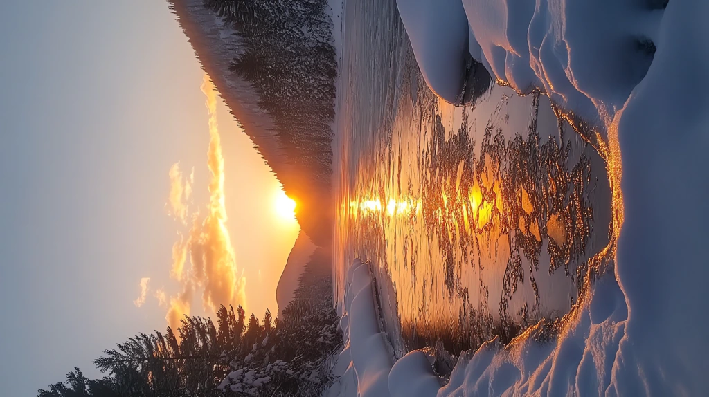 a stunning sunrise over the frozen lake phone wallpaper 4k