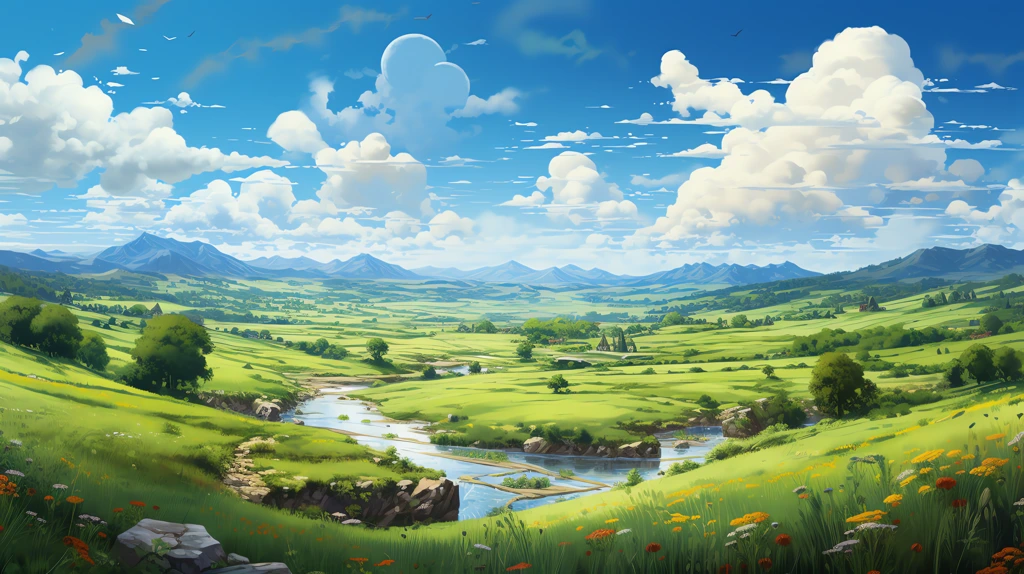 a sunny grassland with winding rivers desktop wallpaper 4k